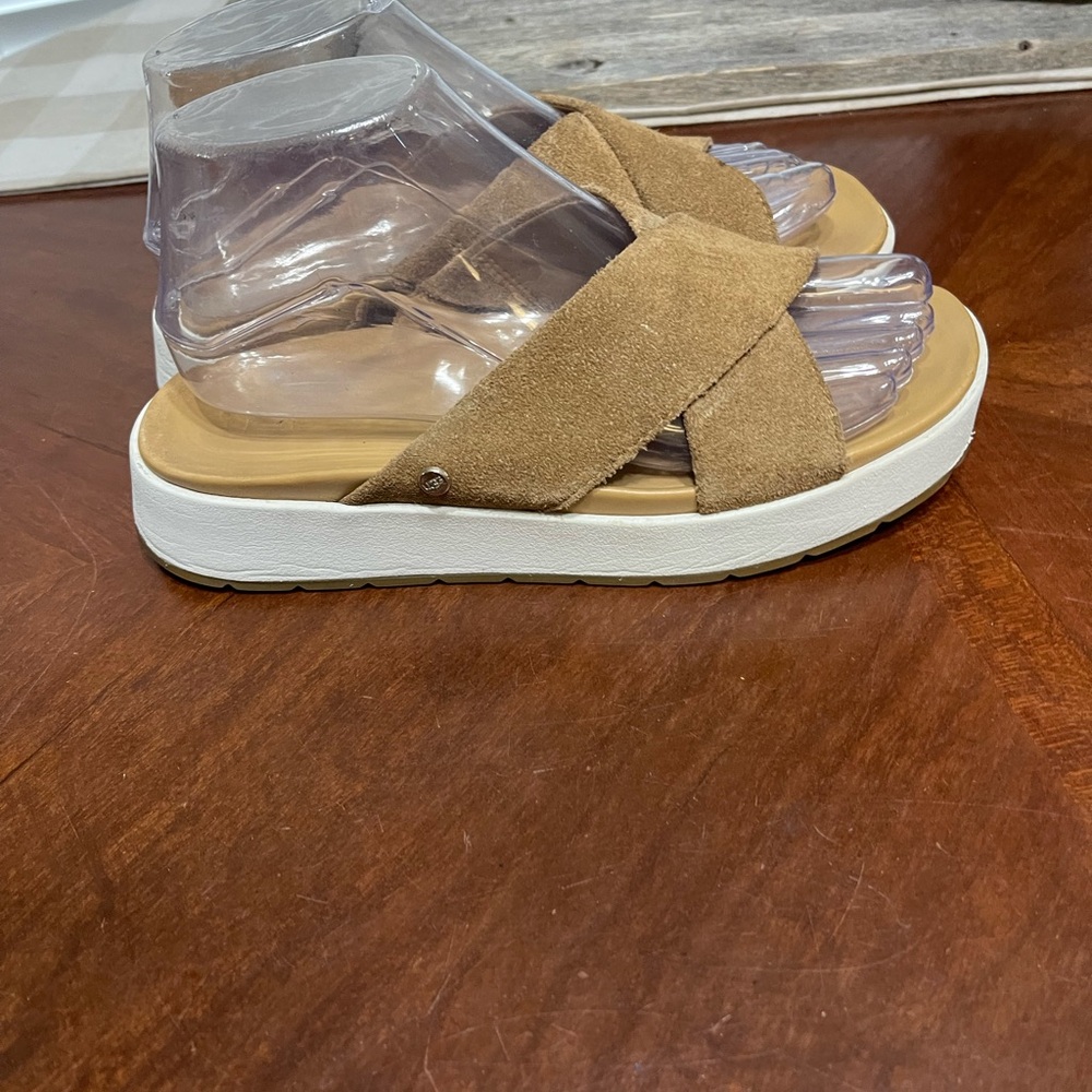 UGG Tan Suede Crisscross Slide Sandals - Picture 10 of 10